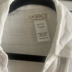 L Space long sleeve boho beach dress, white linen XS